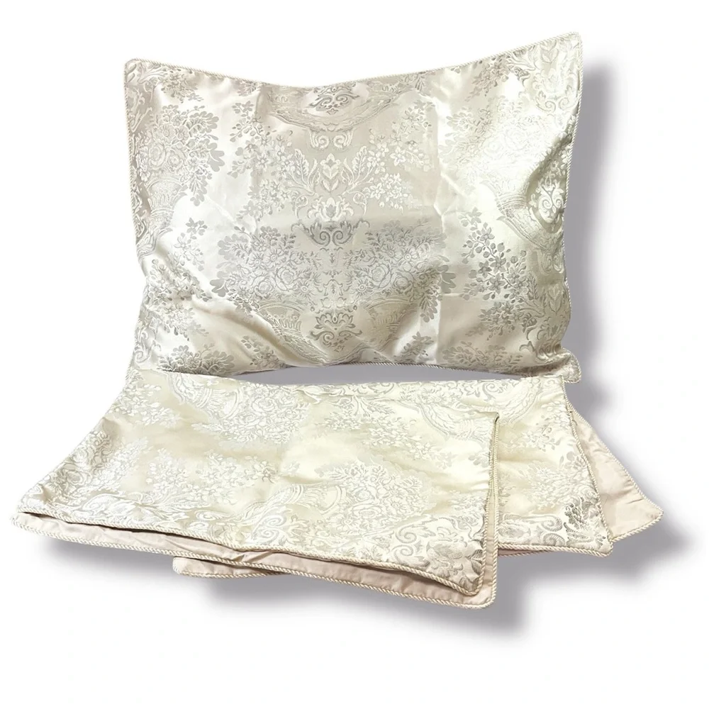 Vintage Home-Sewn Luxury Cream Damask Shams 3 Pack -Estate Sale
